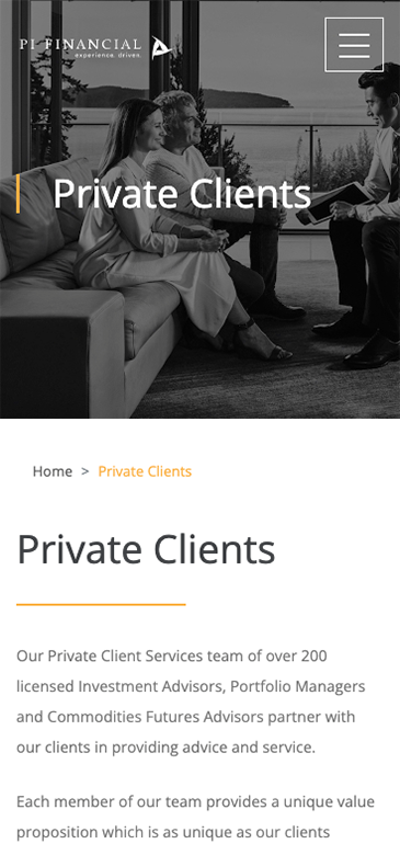 PI Financial website mobile view