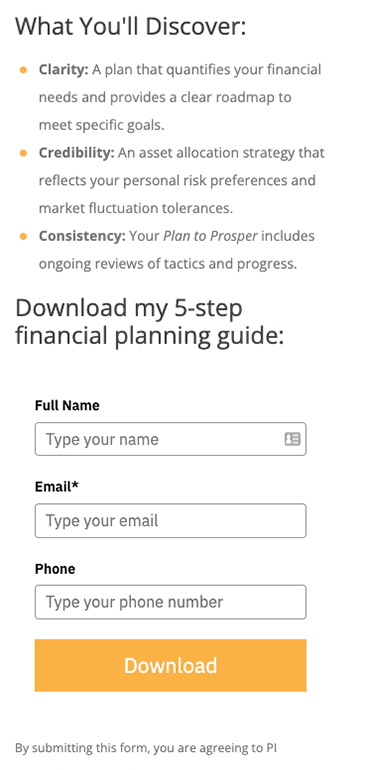 PI Financial website mobile view