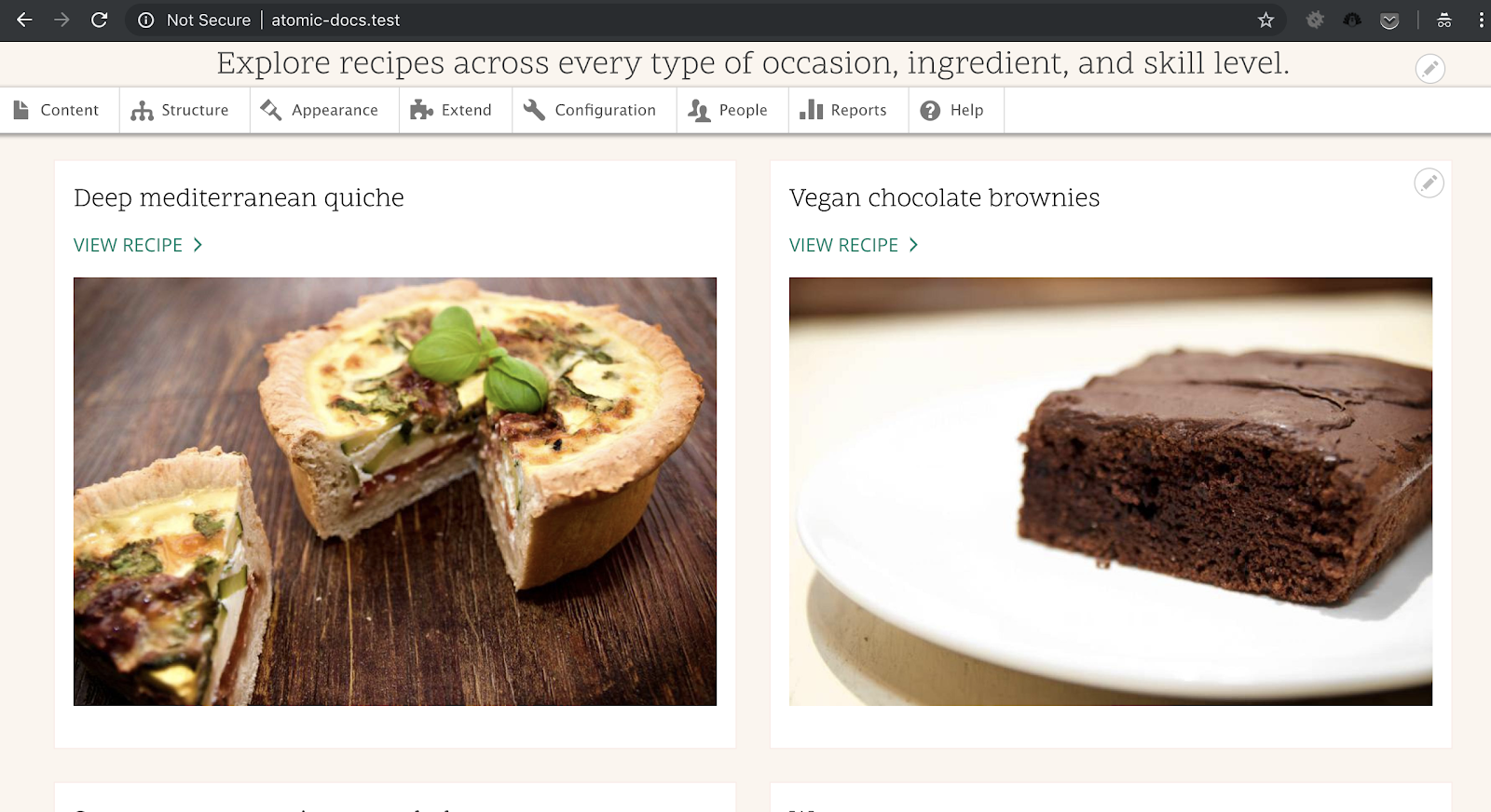 Screenshot of demo recipes